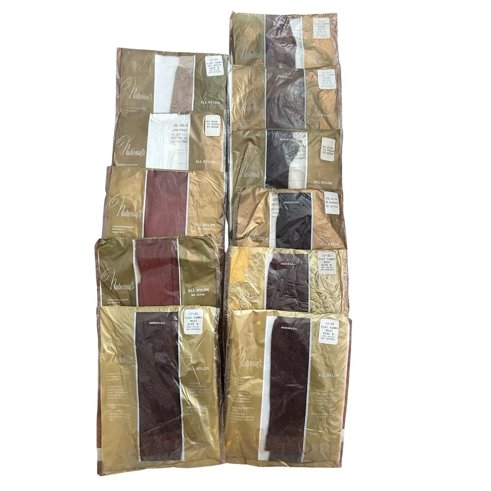Vintage Nationals Hosiery Pantyhose Lot of 11 Size B Flat Tummy NOS Made USA